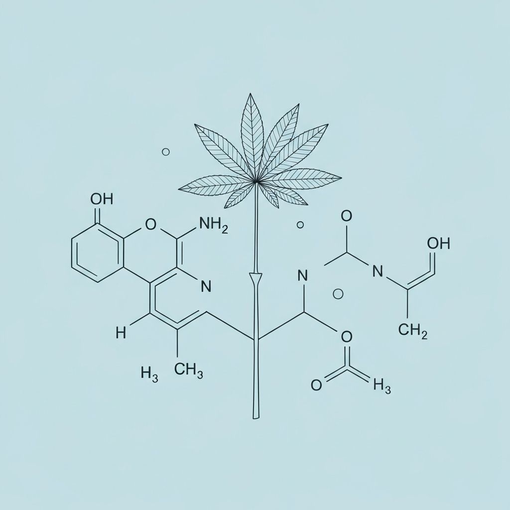 Plant compound molecular structure and botanical microstructure illustration